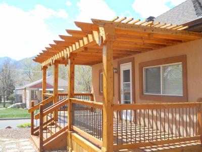 Hardwood Deck with Stairway, Custom Rails & Pergola by Deck Works in Colorado Springs